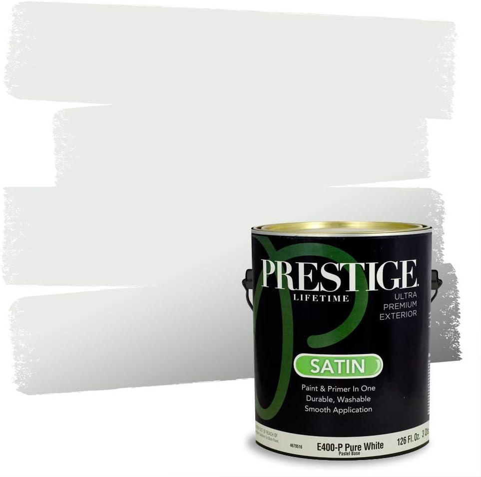 PRESTIGE Paints Exterior Paint and Primer In One, 1-Gallon, Semi-Gloss, Comparable Match of Sherwin Williams* Pure White*