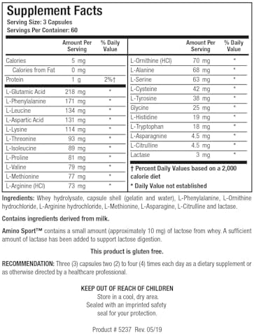 Biotics Research Amino Sport Broad Spectrum Amino Acids, Essential Amino Acids, BCAAs, Sports Recovery, Support Lean Muscle Mass 180 Capsules