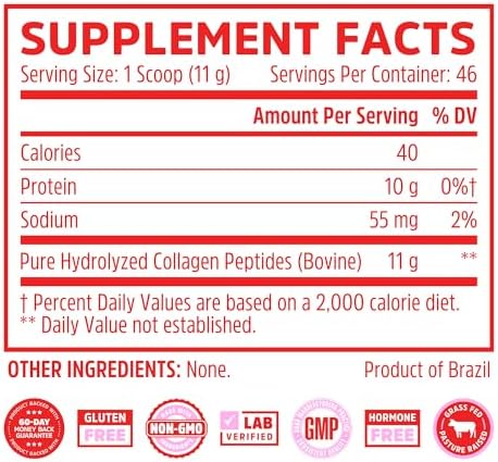 Zhou Collagen Peptides Supplement - 18 oz Jar (46 Servings) | Pure Hydrolized Collagen Powder for Women & Men, Grass Fed Natural Bovine for Skin