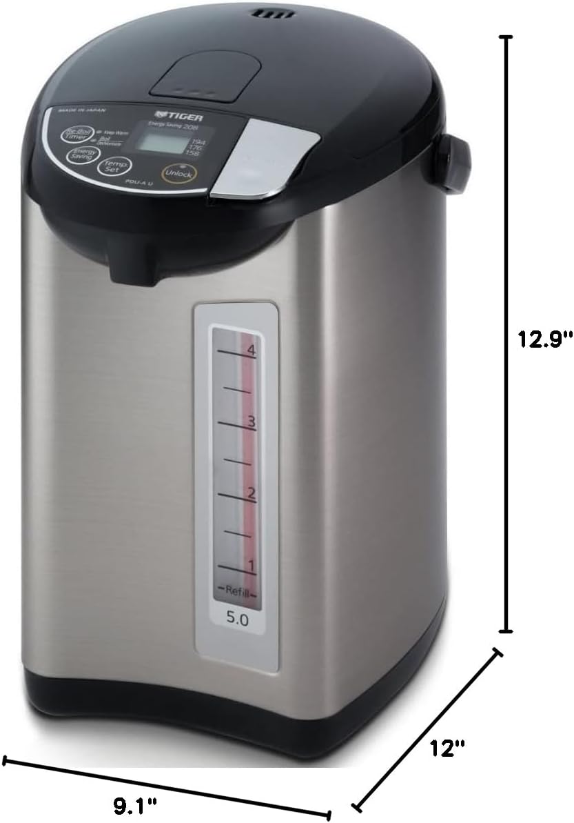 Tiger PDU-A40U Electric Water Boiler and Warmer (135 oz, Black) | Four heat settings, two sleep timers, auto lock, removable lid and cord