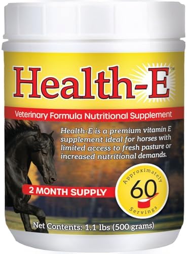 Vitamin E Supplement for Horses, High-Potency dl-Alpha Tocopherol Powder, Supports Immune Muscle Skin and Nerve Wellness, Low Sugar Starch and Fructans (60 Servings)