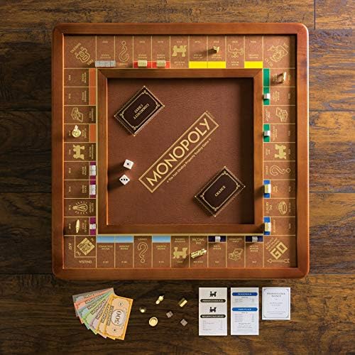 WS Game Company Monopoly Luxury Edition Wooden Board Game Set, 2-6 Players | Luxurious Wood Cabinet, Gold Foil Stamped Game Board