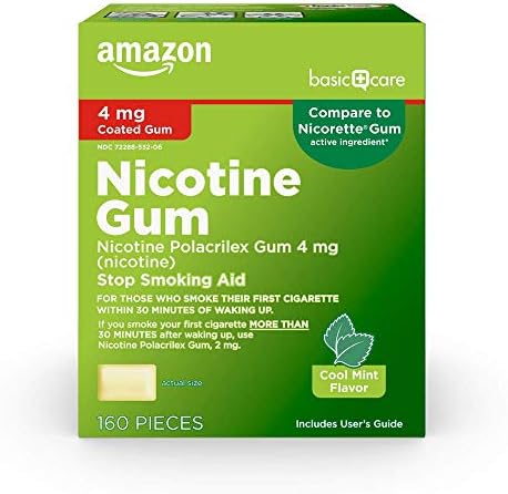 Amazon Basic Care Nicotine Polacrilex Coated Gum 4 mg (nicotine), Cinnamon Flavor, Stop Smoking Aid, Quit Smoking, Reduces Nicotine Cravings, 160 Count