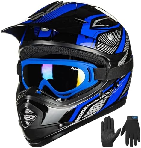 ILM Youth Kids ATV Motocross Helmet Goggles Sports Gloves Dirt Bike Motorcycle Off Road DOT Approved B07 (Youth-L, Matte Black)