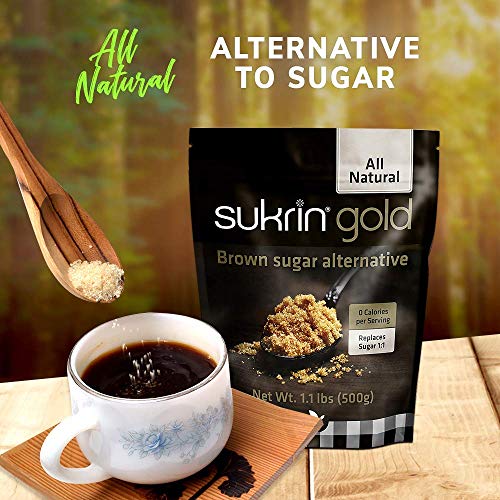 SUKRIN GOLD 100% Natural Sugar Free Brown Sugar Substitute with Erythritol & Stevia Brown Sugar Zero Calorie Sweetener, Granulated Gluten Free Non-GMO Kosher Blood Sugar Vegan Keto Friendly, 1.1LB Bag