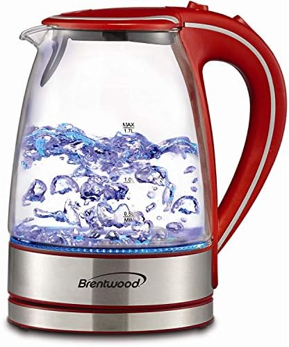 Brentwood Appliances KT-1900R Tempered Glass Tea Kettles, 1.7-Liter, Red