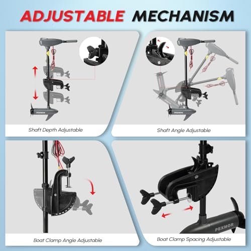 PEXMOR 8 Speed Electric Trolling Motor, Electric Outboard Boat Motor w/Adjustable Handle & LED Indicator, Transom Mounted for Saltwater, Kayak