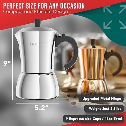 LuxHaus 3 Cup Moka Pot (2oz each cup - 6oz total) Stovetop Espresso Maker - Stainless Steel Italian and Cuban Mocha Coffee Maker