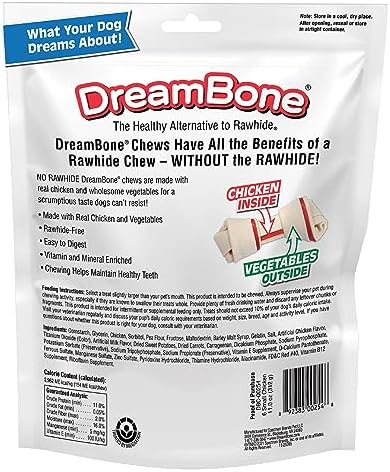 DreamBone Small Bone Rawhide-Free Dog Treats With Real Protein, 10 Count | Daily Chew, Digests Safely and Completely, Made With Real Chicken and Veggies, For Adult Dogs