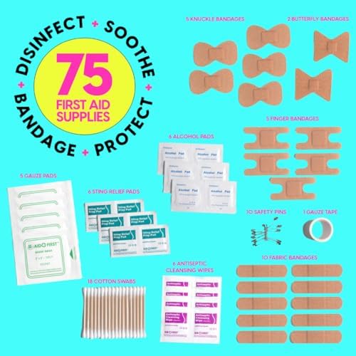 BLINGSTING First Aid Kit - 75 Essential First-aid Supplies, Bandages, Wipes
