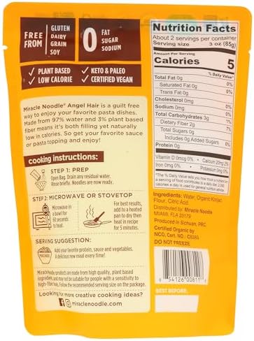 Miracle Noodle Organic Plant Based Angel Hair Noodles, 7 OZ