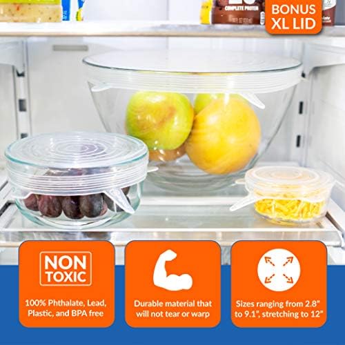 Modfamily Silicone Stretch Lids (7 pack, includes EXCLUSIVE XL SIZE), Reusable