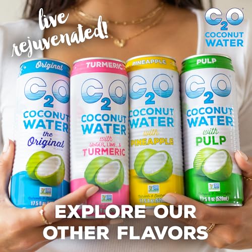 C2O - Coconut Water with Pineapple (12 Pack) - Made with Fresh Coconut Water - Plant Based - Non GMO - Canned Water - Natural Hydration, Essential Electrolytes, & Potassium - 12 Cans, 17.5 FL OZ