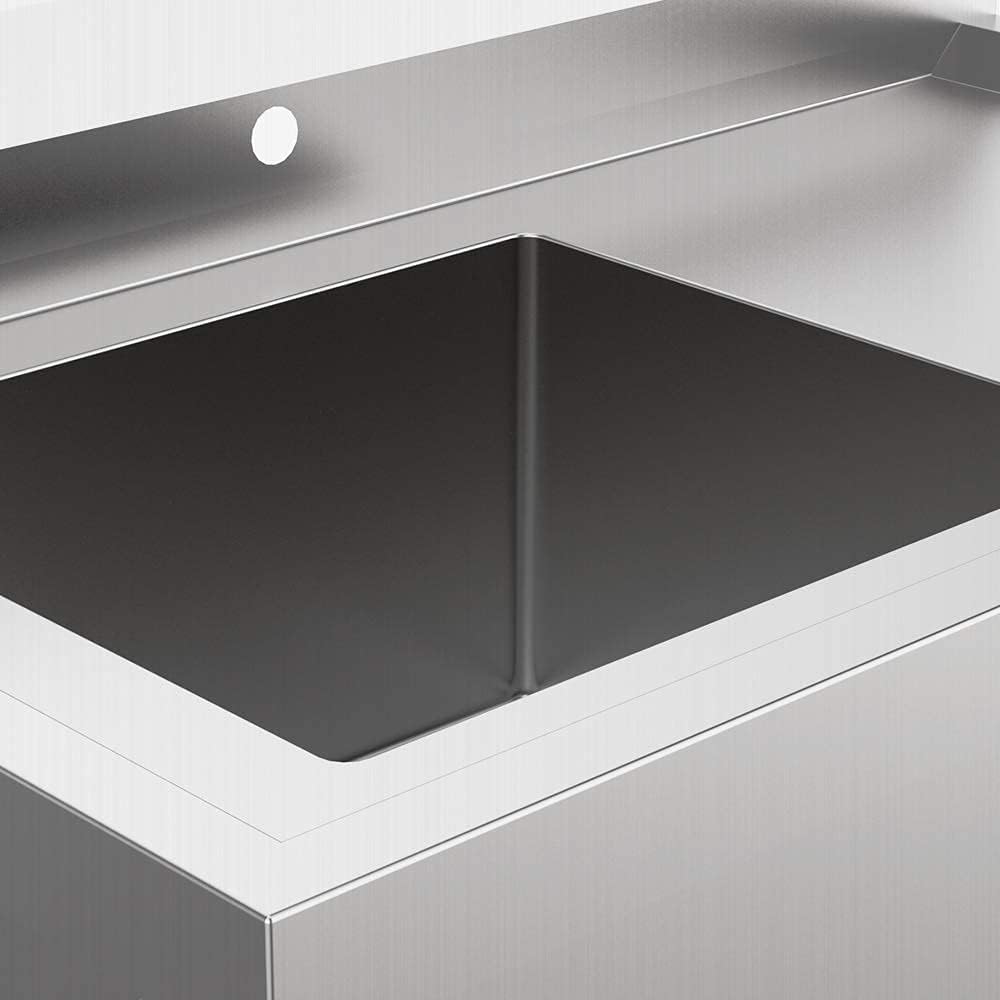 Bonnlo 304 Stainless Steel Utility Sink with Drainboard, One Compartment Workbench Sink Commercial Sink for Restaurant, Laundry Room, Backyard