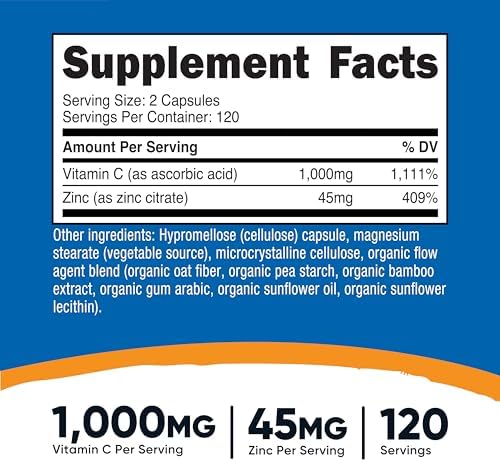 Nutricost Vitamin C with Zinc Capsules, 120 Servings, Gluten Free, GMO-Free