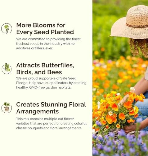 Eden Brothers The Bees Knees Pollinator Wildflower Seed Mix, 1/4 lb (135,000+ Seeds) Throw and Grow - 100% Pure, No Fillers - 18-Variety Non-GMO Annual + Perennial, Covers up to 1,100 SqFt, Zones 3-10