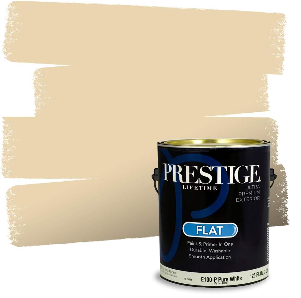 PRESTIGE Paints Exterior Paint and Primer In One, 1-Gallon, Satin, Comparable Match of Sherwin Williams* Cachet Cream*