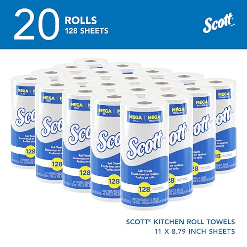 Scott Professional Kitchen Paper Towels, Bulk (41482), Fast-Drying Absorbency Pockets, White, Perforated (128 Sheets/Roll, 20 Rolls/Case, 2