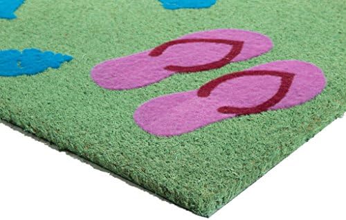 Imports Decor Sandy Flip Flop Vinyl Backed Coir Doormat with Flocked Pattern, 30 x 18 x 1/2"