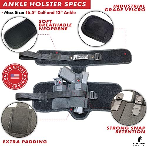 Ankle Holster for Concealed Carry | American Company | B.U.G Leg Holster | Compatible with Glock 43, 42, 33, 30, 27, 26 S&W M&P Shield 9mm