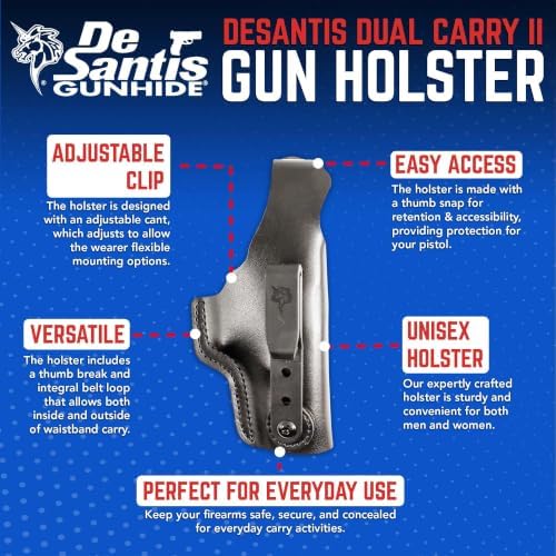 DeSantis Dual Carry II IWB/OWB Holster- Leather Holster, Fits GLOCK 19/19 GEN 5/19X/23/32/36/45/48, Beretta Cougar 9/40, S&W 99/990 L 4""