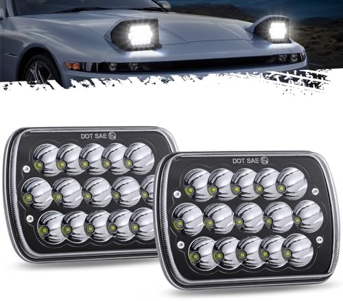 Partsam 2PCS Rectangle H6054 LED Headlights 5x7 7x6 Headlamp Hi/Low Sealed Beam H4 9003 Plug 6054 H5054 Compatible with S10 Blazer Express Van/Wrangler YJ XJ Cherokee Truck Van