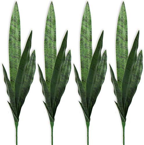 Bird Fiy Artificial Snake Plants 30" Faux Agave Fake Sansevieria Artificial Silk Plant for Home Garden Office Store Decoration 4 Pcs (Yellow)