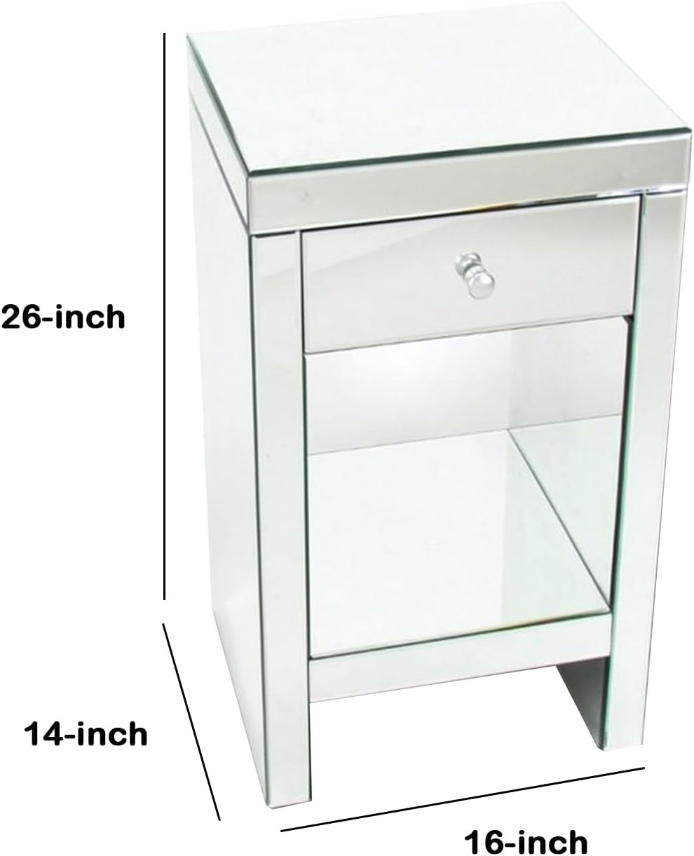 Benjara 26" Beveled Mirror Chest with 1 Drawer- Silver