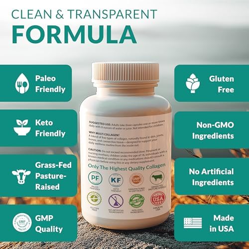 Multi Collagen 180 Protein Capsules - Type I, II, III, V, X Collagen Pills - Proprietary Blend of Eggshell, Chicken