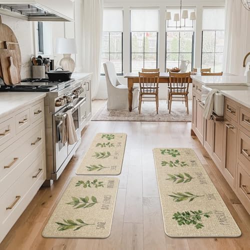 Artoid Mode Parsley Sage Oregano Basil Bay Leaves Decorative Kitchen Mats Set of 2