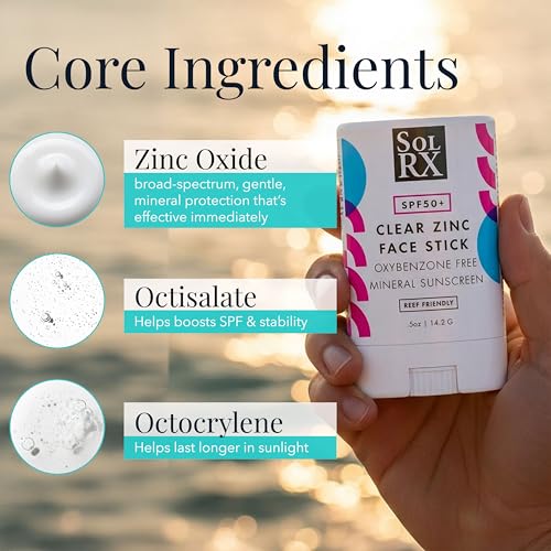 SolRX MINERAL SPF 50 Zinc Oxide Sunscreen Stick, Clear Non-Greasy Face | Solrx Sunscreen Is Designed For Healthy Outdoor Activities Like Running, Swimming, Cycling, Triathlon, Diving, And Surfing