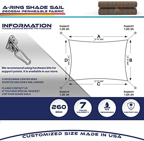 Windscreen4less 24' x 24' Sun Shade Sail with A-Ring Wire Rope Rectangle Outdoor Shade Cover for Deck Backyard Patio Garden (Brown)