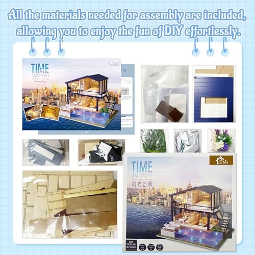 Flever Dollhouse Miniature DIY House Kit Manual Creative with Furniture for Romantic Artwork Gift (Perfect Time Apartment)