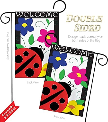 Ladybug Flag Home Decor Welcome Banner Applique Decorative Stitched Flower Tapestry Wall American Embroidered Sew Stitching Spring Floral Gifts