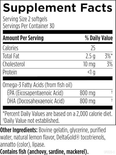 Designs for Health OmegAvail Hi-Po - TG (Triglyceride) Omega-3 Fish Oil Supplement, 1600mg EPA/DHA per Serving with Lemon + Vitamin E to Minimize Fishy Taste (60 Softgels)