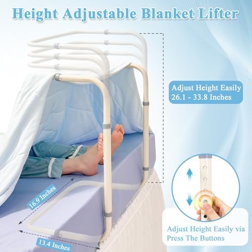 Blanket Lifter Foot Cradle Lift Bar for Feet Adjustable Blanket Support Lifters Holder Bed Foot Tent Blankets Riser Sheet Raiser Heavy Duty Steel