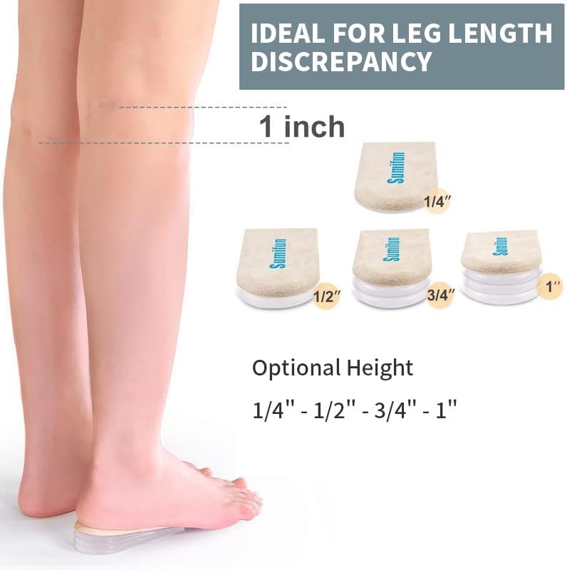 Sumifun Heel Lift, 4-Layer 1 Inch Gel Shoe Lifts for Women Uneven Legs, Adjustable Orthopedic Heel Lifts for Heel Pain and Leg Length Discrepancy