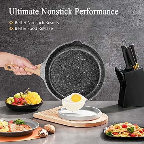 YIIFEEO Frying Pans Nonstick, Induction Frying Pan Set Granite Skillet Pans for Cooking Omelette Pan Cookware Set with Heat-Resistant Handle