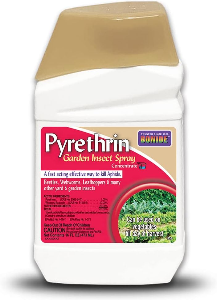 Bonide Pyrethrin Garden Insect Spray Concentrate, 8 oz Ready-to-Mix Fast Acting Insecticide for Outdoor Garden Use | Ready-to-Mix, Fast Acting Insecticide for Outdoor Garden Use