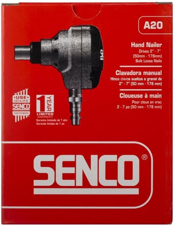 SENCO A20 Pneumatic Palm Nailer 2"-7" includes Leather Strap (PC0781) | Compact air-powered tool for fastening in tight spaces, framing, joist hanger