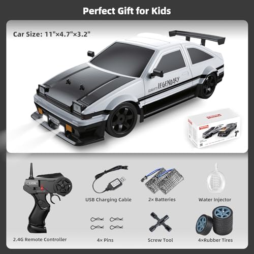 RC Drift Car 2.4GHz 1:16 Scale 4WD High Speed Remote Control Cars Vehicle with LED Lights Two Batteries and Drifting Tires Racing Sport Toy Cars for