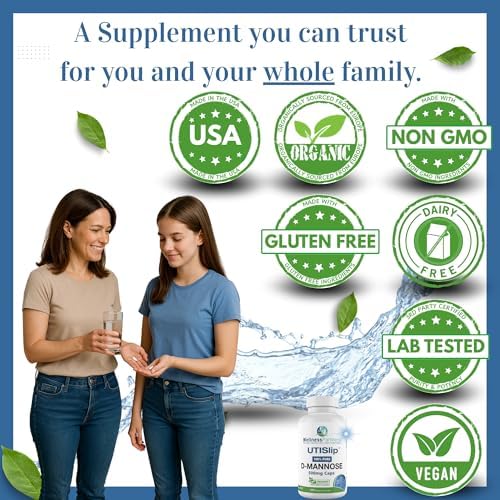 UTI Slip D-Mannose Non GMO Organic Source Veggie Capsules 90 Count (500 Mg)