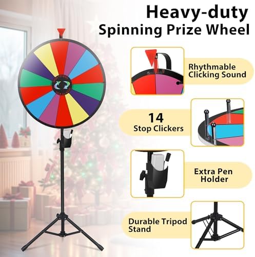 HomGarden 24" Colorful Spinning Prize Wheel | Dual-Use Tabletop/Floor Stand | Dry-Erase Board for Christmas, Carnival, Fundraiser