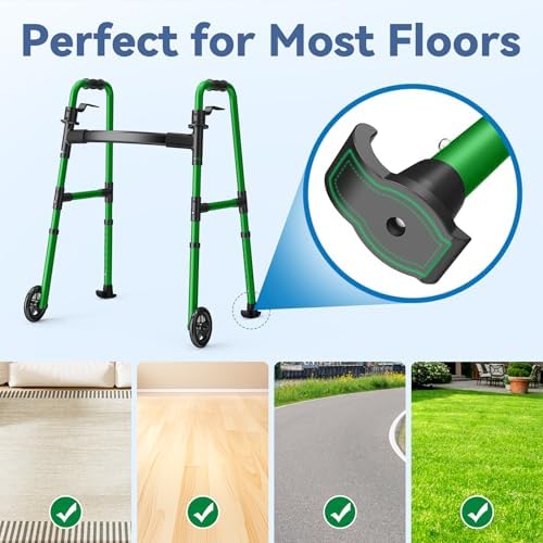 Loyoda Folding Walker with Basket and Glide Skis, 5" Wheels, Lightweight | Standard Walker for Seniors and Adults, Offers 8 Height Adjustments (31"-38"), Supports up to 350 lbs