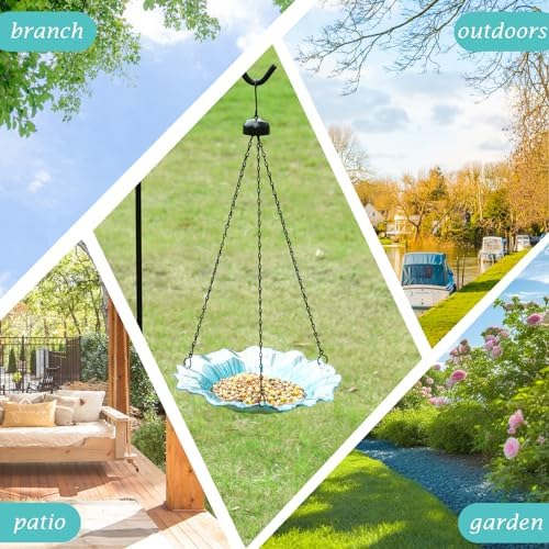 VCUTEKA Hanging Bird Baths Outdoor Glass Birdbath Feeder for Garden Decor