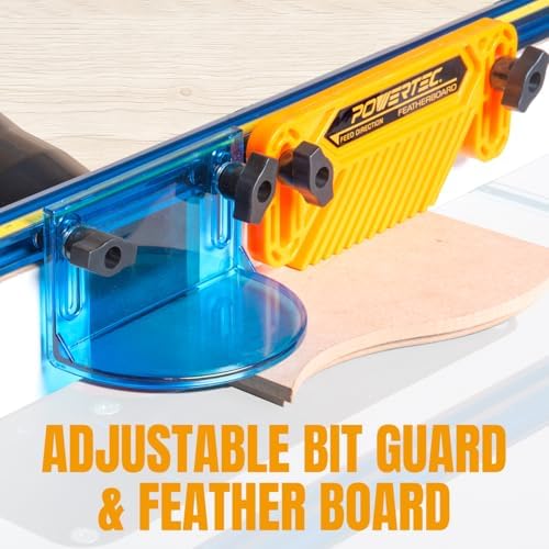 POWERTEC Router Table Fence System 3-1/2" Tall 32" Long, Router Fence Kit with Adjustment Knob, Aluminum Flip Stop, Measuring Tape, Feather Board
