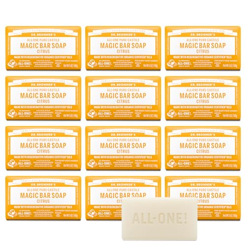 Dr. Bronner's Pure-Castile Magic Soap Bar (Citrus, 5 oz, 6-Pack)- Bath Soap with Regenerative Organic Certified Oils - For Face, Body & Hair - Gentle, Vegan - Bars for Men & Women