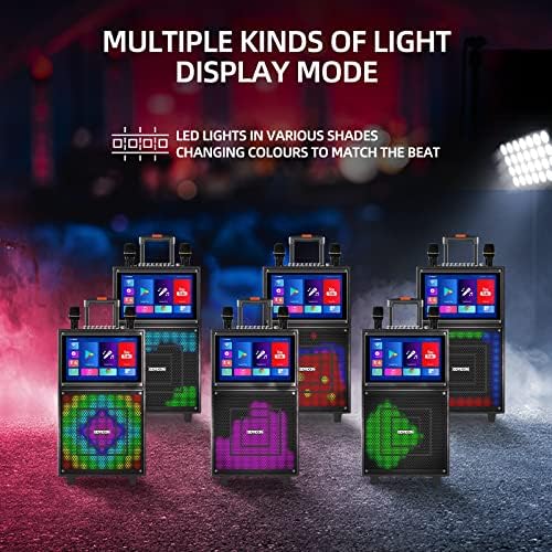 Karaoke Machine with Lyrics Display Screen for Adults, 15" Tablet | Bluetooth Speaker with 2 Rechargeable UHF Mics, 1000W Peak Power, DJ Lights, Portable Karaoke System for Any Occasion