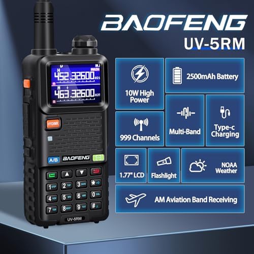 BAOFENG UV-5RM Ham Radio Handheld 10W Walkie Talkies Long Range 2 Way Radio | 2 Pack multi-band ham radio with 999CH, Chirp Prog cable