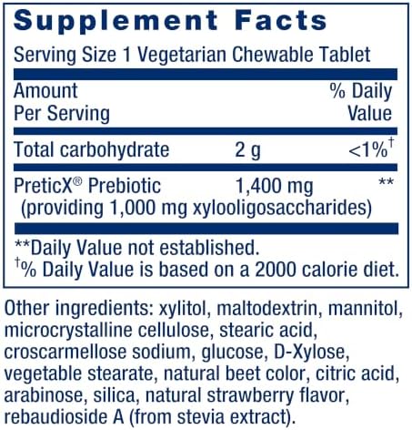 Life Extension FLORASSIST® Prebiotic Chewable (Strawberry), 1000 mg xylooligosaccharides, prebiotic Supplement Provides Fuel for Gut Flora